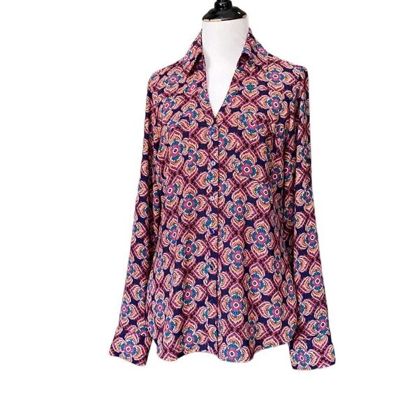 Express The Portofino Long Sleeve Button Down Blouse Floral - Picture 1 of 12